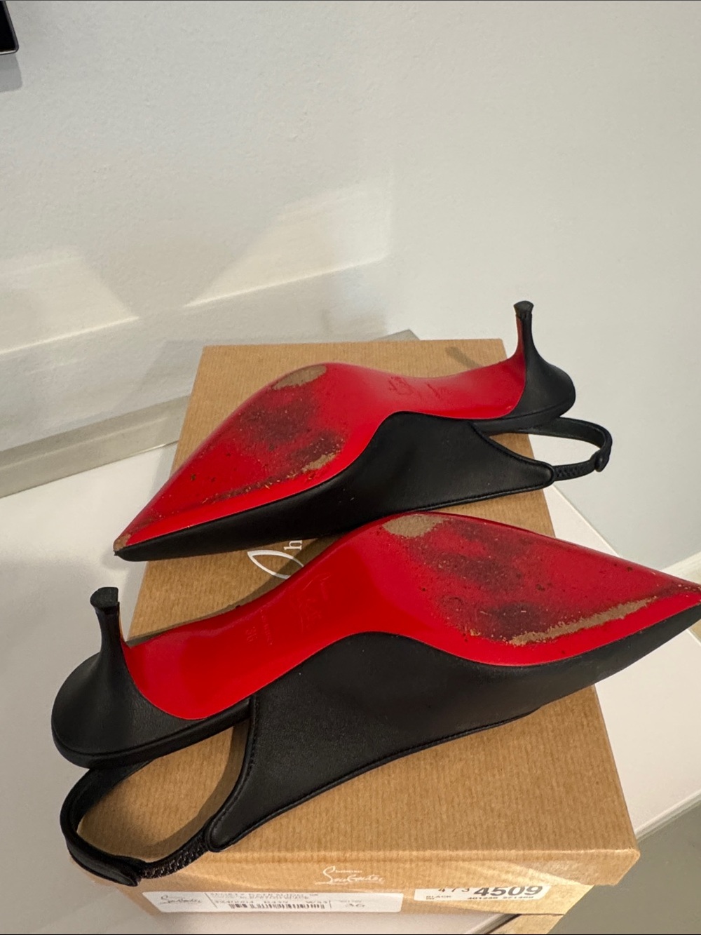 Christian Louboutin Black Slingback Kitten Heels with Red Sole - Picture 2 of 4